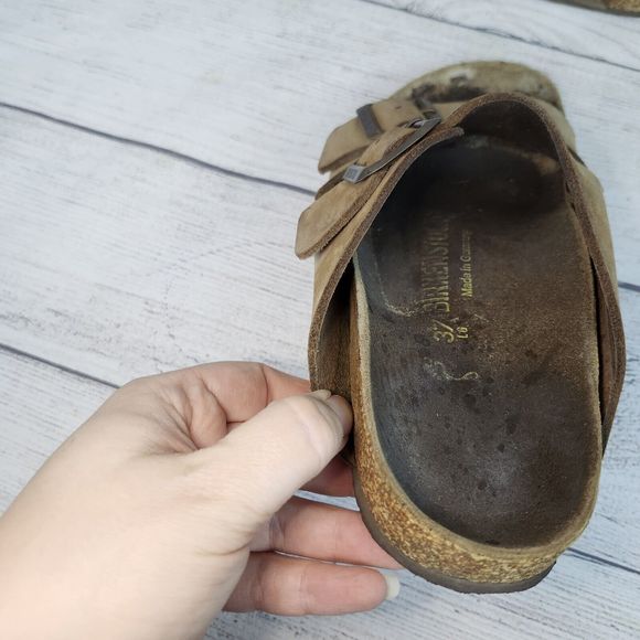 Birkenstock Arizona Oiled Leather Sandals Tobacco Brown US 6 EU 37 Distressed - Picture 13 of 13